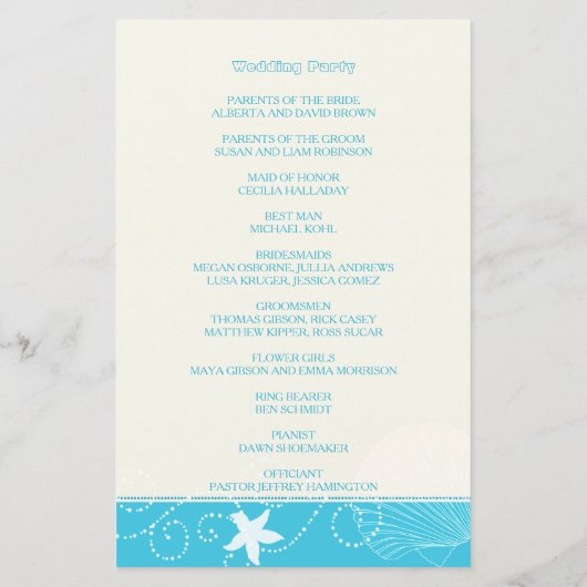 Malibu Blue Modern Beach Wedding Programme (Achterkant)