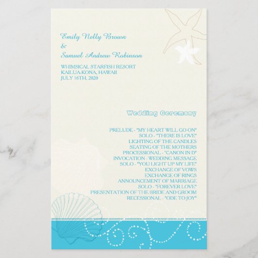 Malibu Blue Modern Beach Wedding Programme (Voorkant)