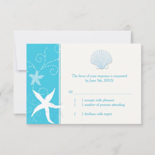 Malibu Blue Zee Shell Starfish Beach Wedding RSVP (Voorkant)
