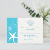 Malibu Blue Zee Shell Starfish Beach Wedding RSVP (Staand voorkant)