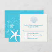 Malibu Blue Zee Shell Starfish Beach Wedding RSVP (Voorkant / Achterkant)