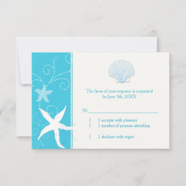 Malibu Blue Zee Shell Starfish Beach Wedding RSVP Kaartje