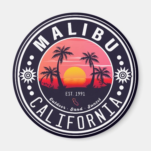 Malibu Ca Retro Zonsondergang Palmbomen Souvenirs  Magneet (Voorkant)