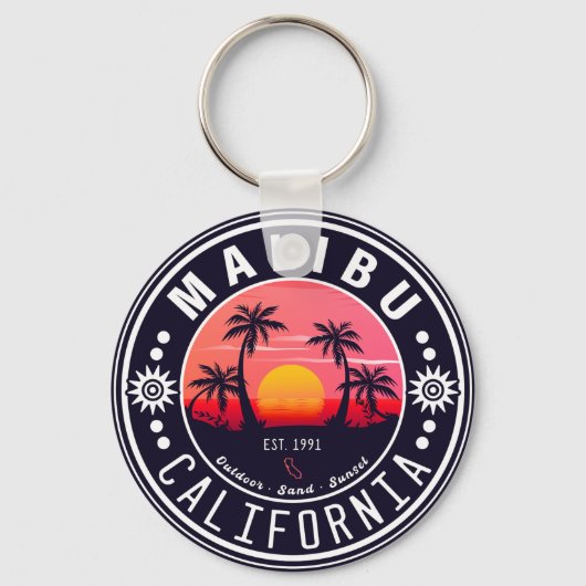 Malibu Ca Retro Zonsondergang Palmbomen Souvenirs  Sleutelhanger (Voorkant)