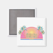 Malibu-CA-Sun Palm Trees Cool Logo Magneet (Voorkant / Achterkant)