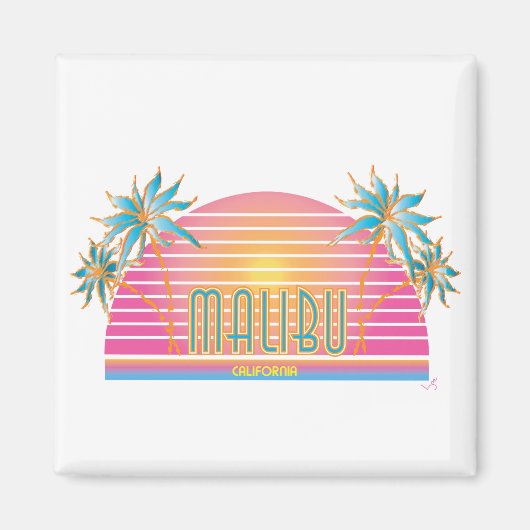 Malibu-CA-Sun Palm Trees Cool Logo Magneet (Voorkant)
