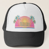 Malibu-CA-Sun Palm Trees Cool Logo Trucker Pet (Voorkant)