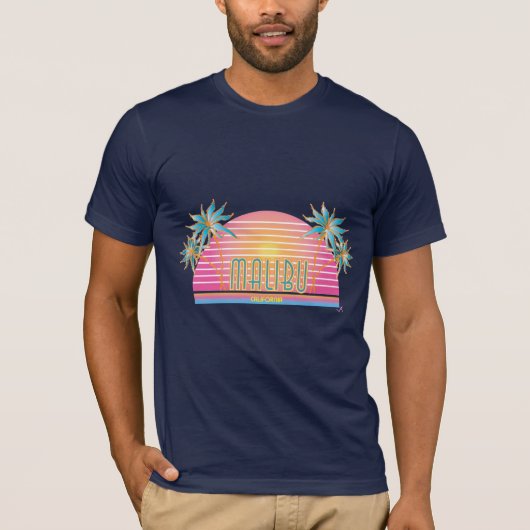Malibu, CA Sun, Palmbomen Graphic Mannen T-shirt (Voorkant)