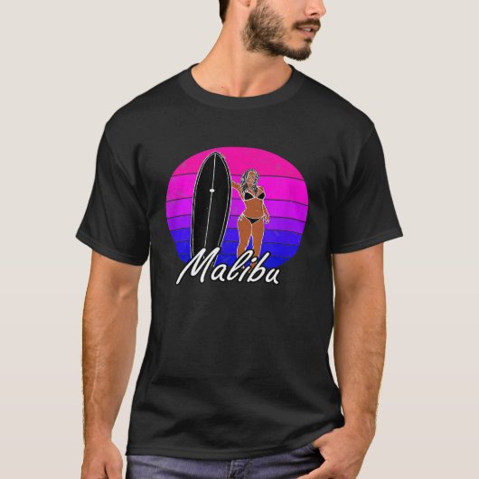 Malibu CA Surfer Surfen Kleding Mannen Vrouwen Gra T-shirt (Voorkant)