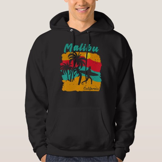 Malibu California Beach Scenery with Vrouw Surfer Hoodie (Voorkant)