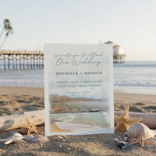 Malibu | California Beach Waterverf Wedding Kaart