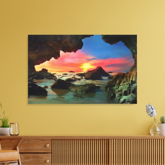 Malibu California Beach Zee Cave Sunset Landschap Canvas Afdruk (Insitu (Woonkamer))