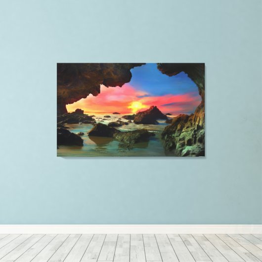 Malibu California Beach Zee Cave Sunset Landschap Canvas Afdruk (Insitu (Houten vloer))