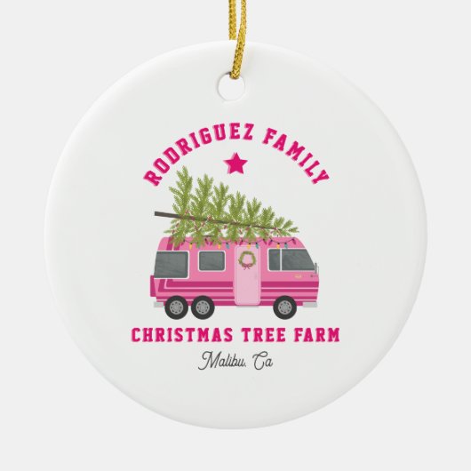 Malibu California Kerstboom Boerderij Roze RV Naam Keramisch Ornament (Voorkant)