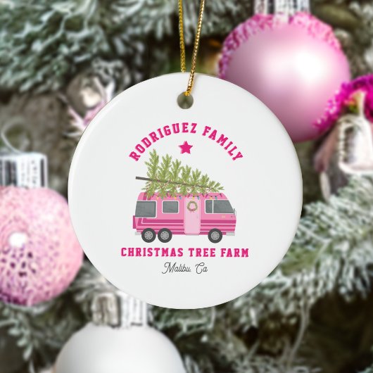 Malibu California Kerstboom Boerderij Roze RV Naam Keramisch Ornament