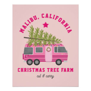 Malibu California Kerstboom Boerderij Roze RV Perfect Poster