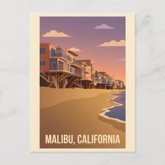 Malibu California Oude Reisposter Briefkaart (Voorkant)