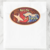 Malibu California perzik surfer golven kunst stick Ovale Sticker (Tas)