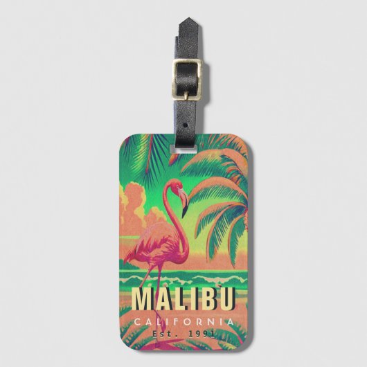 Malibu California Retro Flamingo Souvenirs jaren 1 Bagagelabel (Voorkant (verticaal))