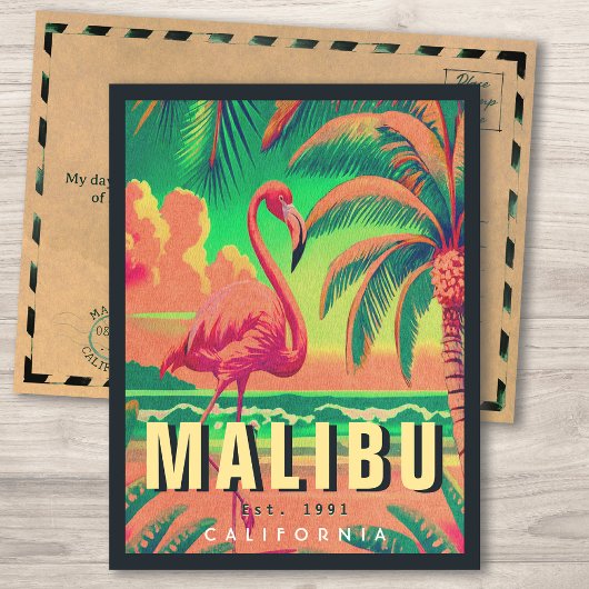 Malibu California Retro Flamingo Souvenirs jaren 1 Briefkaart