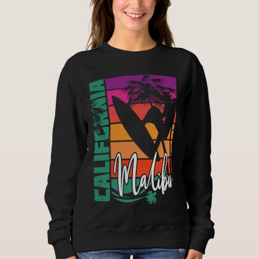 Malibu California Retro Sunset Beach Surfer Surfin Trui (Voorkant)
