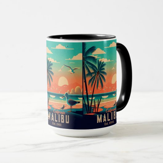 Malibu California Retro Sunset Souvenirs jaren 195 Mok (Voorkant rechts)