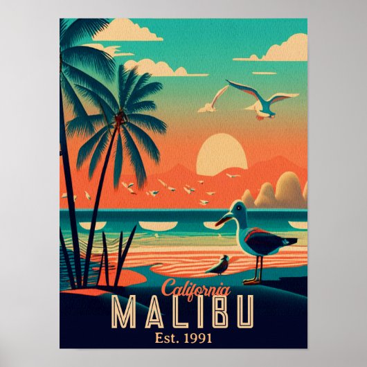 Malibu California Retro Sunset Souvenirs jaren 195 Poster (Voorkant)