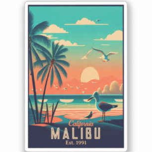 Malibu California Retro Sunset Souvenirs jaren 195 Sticker