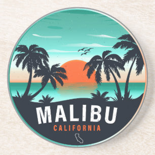 Malibu California Retro Sunset Tropische Souvenirs Zandsteen Onderzetter