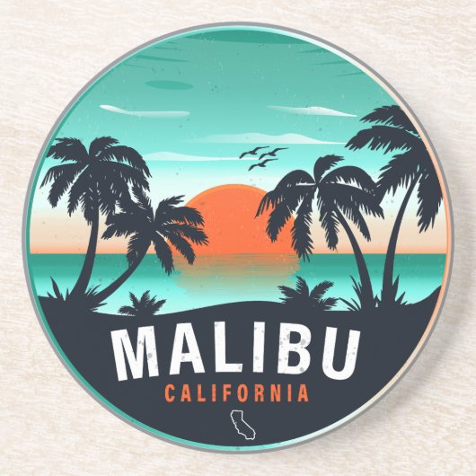 Malibu California Retro Sunset Tropische Souvenirs Zandsteen Onderzetter (Voorkant)