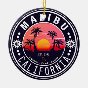 Malibu California Retro Zonsondergang Palmbomen ja Keramisch Ornament