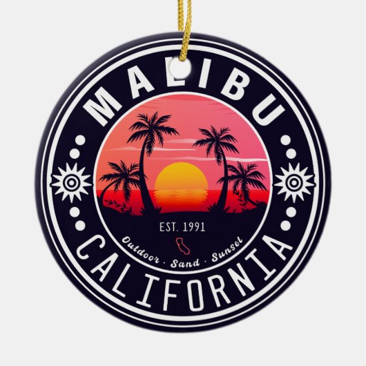Malibu California Retro Zonsondergang Palmbomen ja Keramisch Ornament (Voorkant)
