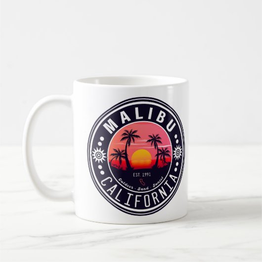 Malibu California Retro Zonsondergang Palmbomen ja Koffiemok (Links)