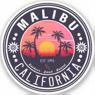 Malibu California Retro Zonsondergang Palmbomen ja Sticker