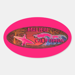 Malibu California roze surfer golft art stickers