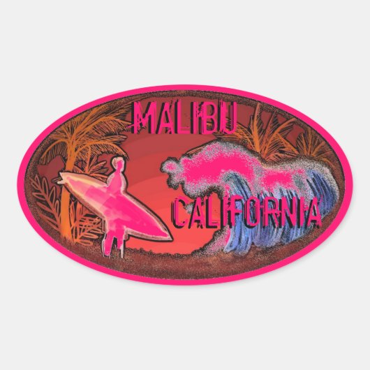 Malibu California roze surfer golft kunst stickers (Voorkant)