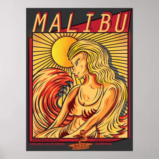 MALIBU CALIFORNIA SURFBREAK SURFING POSTER (Voorkant)