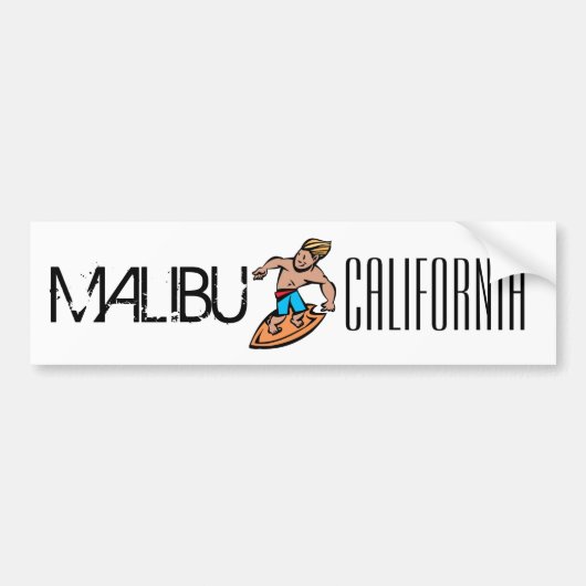 Malibu California surfer cartoon bumper sticker (Voorkant)
