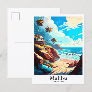 Malibu California USA Travel Portret Illustratie Briefkaart