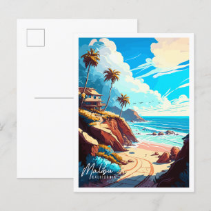 Malibu California vintage reisillustratie Briefkaart