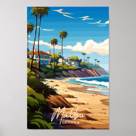 Malibu California vintage reisillustratie Poster