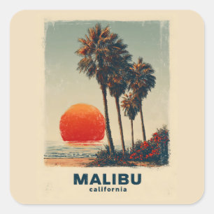 Malibu California Vintage Travel Poster Vierkante Sticker