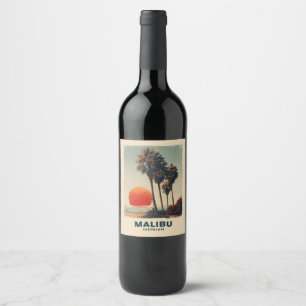 Malibu California Vintage Travel Poster Wijn Etiket
