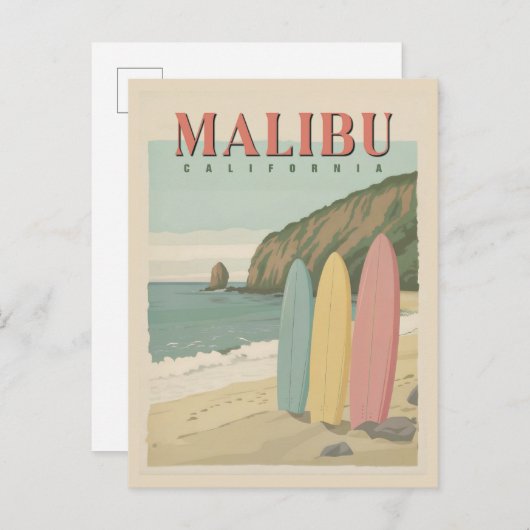 Malibu, Californië Briefkaart - Zon, Zand en Surf (Voorkant / Achterkant)