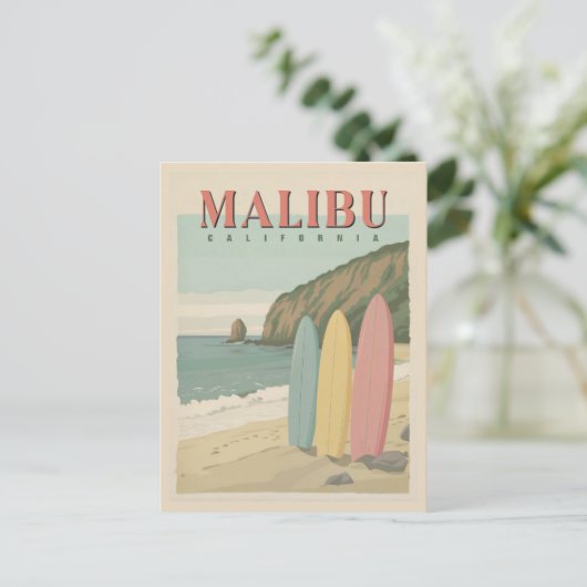 Malibu, Californië Briefkaart - Zon, Zand en Surf (Staand voorkant)