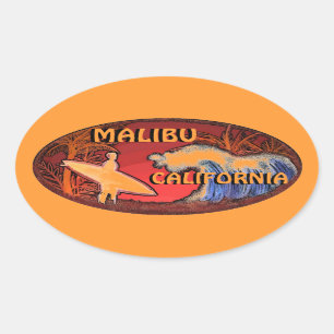 Malibu Californië oranje surfer golven kunst stick Ovale Sticker