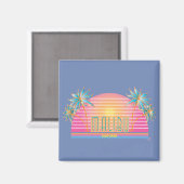 Malibu, Californië, Palm Trees Sun Graphic Cool Magneet (Voorkant / Achterkant)