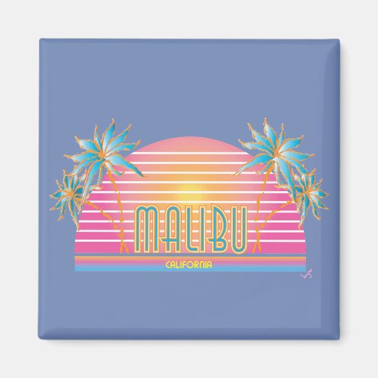 Malibu, Californië, Palm Trees Sun Graphic Cool Magneet (Voorkant)