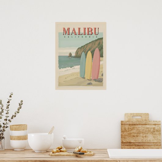 Malibu, Californië Poster - Zon, Zand en Surf (Keuken)