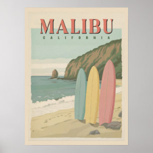 Malibu, Californië Poster - Zon, Zand en Surf
